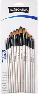 12Pcs Paint Brush Set Filbert Golden Nylon Bristle Professional Brush for Watercolor Acrylic, Gouache, Oil and Facepaint