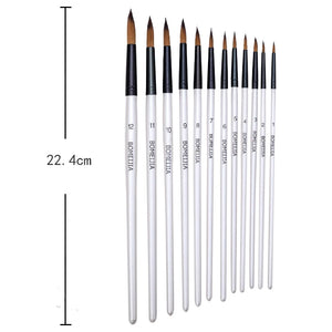 12Pcs Paint Brush Set Filbert Golden Nylon Bristle Professional Brush for Watercolor Acrylic, Gouache, Oil and Facepaint