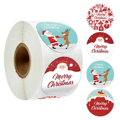 500Pcs 1.5 Inch Merry Christmas Round Stickers Santa Elk Pattern Envelope Baking Seal Labels Kids XMAS Gifts Packaging Stickers
