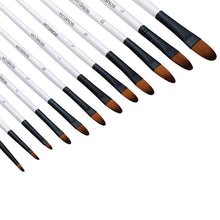 Load image into Gallery viewer, 12Pcs Paint Brush Set Filbert Golden Nylon Bristle Professional Brush for Watercolor Acrylic, Gouache, Oil and Facepaint