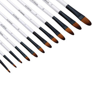 12Pcs Paint Brush Set Filbert Golden Nylon Bristle Professional Brush for Watercolor Acrylic, Gouache, Oil and Facepaint