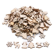 Load image into Gallery viewer, 100Pcs Christmas Wooden Pendants Ornaments DIY Wood Crafts Xmas Tree Ornaments Snowflake Christmas Party Decorations for home