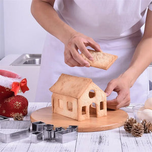 (18pcs) Christmas Gingerbread House Cookie Cutter Set 3D Stainless Steel Cookie Biscuit Mold Mould Fondant Baking Tool Party Decoration