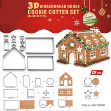 Load image into Gallery viewer, (18pcs) Christmas Gingerbread House Cookie Cutter Set 3D Stainless Steel Cookie Biscuit Mold Mould Fondant Baking Tool Party Decoration