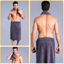 Load image into Gallery viewer, 2 piece Set Man Wearable Microfiber Bath Towel With Pocket Soft Wrap Skirt Towel