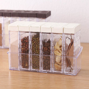 6pcs/set Acrylic Transparent Spice Jar Colorful Lid Seasoning Box Salt Condiment Storage Containers