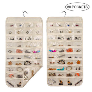 80 Pockets Double Sided Hanging Jewelry Display Organizer Storage Bag