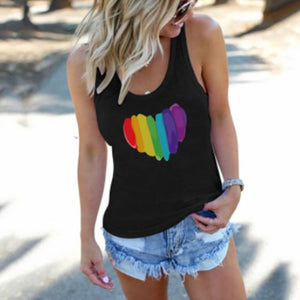 (FR) Colorful Heart Printed Tank Tops Casual Harajuku Tops for Women Ladies Sleeveless Vest Valentine Day Gift