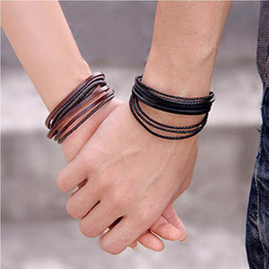 (US Fast Ship) Hot Sale Men's Fashion Bracelets Five Wax Ropes Handmade Leather Brown Bracelet