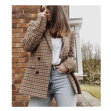Load image into Gallery viewer, Office Business Plaid Blazers Lady Double Breasted Blazer