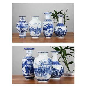 Classic Chinese Blue and White Ceramic Vase Antique Tabletop Porcelain Flower Vase for Decoration