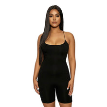 Load image into Gallery viewer, KLIOU Black Skinny Spaghetti Strap Sleeveless Women Rompers Spandex Bodysuit Casual Fitness