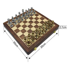 Load image into Gallery viewer, Quality Wooden Folding Chessboard Retro Metal Alloy Chess Game Set *30x30cm