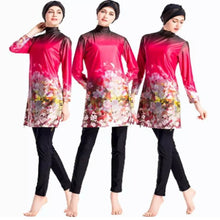 Load image into Gallery viewer, Print Swimsuit Muslim Burkini Chinese Red Full Bathing Suits Woman Floral Long Sleeve Swimwear