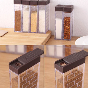 6pcs/set Acrylic Transparent Spice Jar Colorful Lid Seasoning Box Salt Condiment Storage Containers
