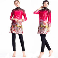 Load image into Gallery viewer, Print Swimsuit Muslim Burkini Chinese Red Full Bathing Suits Woman Floral Long Sleeve Swimwear