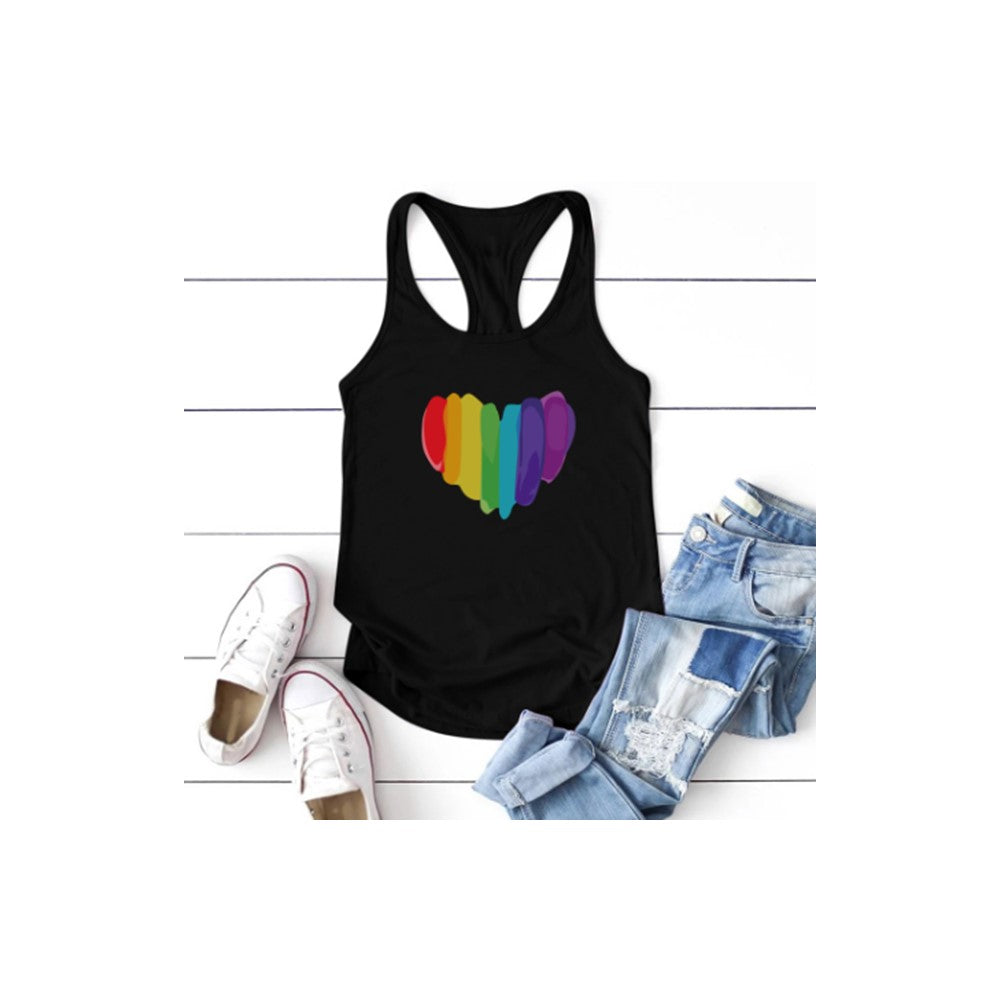 (FR) Colorful Heart Printed Tank Tops Casual Harajuku Tops for Women Ladies Sleeveless Vest Valentine Day Gift
