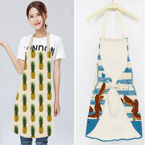 1 Pc Cotton Linen BullDog Dog Print Kitchen Aprons Unisex Dinner Party Cooking Cleaning Apron