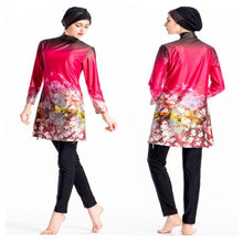 Load image into Gallery viewer, Print Swimsuit Muslim Burkini Chinese Red Full Bathing Suits Woman Floral Long Sleeve Swimwear