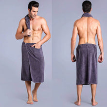 Load image into Gallery viewer, 2 piece Set Man Wearable Microfiber Bath Towel With Pocket Soft Wrap Skirt Towel