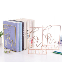 Load image into Gallery viewer, 2Pcs/Pair Creative Love Shaped Metal Bookends Desk Storage Holder Shelf Book Organizer Stand