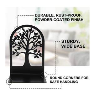 (US) 1 Pair Tree of Life Metal Bookend Non-Slip Book Stopper for Office Home Decoration