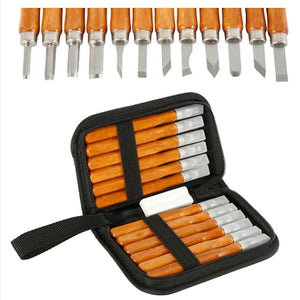 12pcs DIY  Woodcut Knife Sculpture Wood Carving Tools Woodworking Arts Crafts Cutter Graver