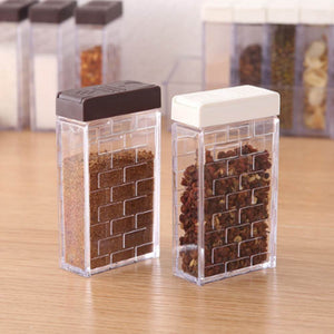 6pcs/set Acrylic Transparent Spice Jar Colorful Lid Seasoning Box Salt Condiment Storage Containers