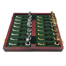 Load image into Gallery viewer, Quality Wooden Folding Chessboard Retro Metal Alloy Chess Game Set *30x30cm