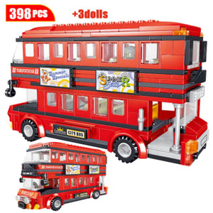 398PCS Red Double Decker Bus Building Blocks Toys for Kids
