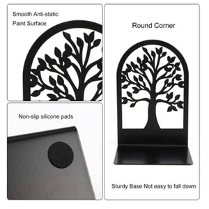 (US) 1 Pair Tree of Life Metal Bookend Non-Slip Book Stopper for Office Home Decoration