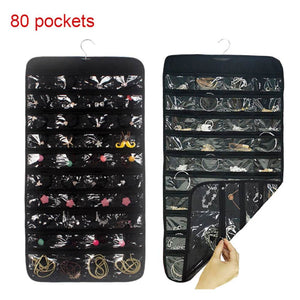 80 Pockets Double Sided Hanging Jewelry Display Organizer Storage Bag
