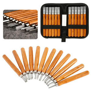 12pcs DIY  Woodcut Knife Sculpture Wood Carving Tools Woodworking Arts Crafts Cutter Graver