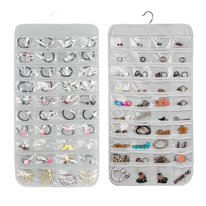 80 Pockets Double Sided Hanging Jewelry Display Organizer Storage Bag