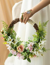 Load image into Gallery viewer, JaneVini Round Wedding Wreath Bridal Bouquets Pink Artificial Flower Basket Bride Bouquet Bridesmaid Silk Flower Bouquet Knocker