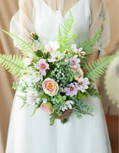 Load image into Gallery viewer, JaneVini Round Wedding Wreath Bridal Bouquets Pink Artificial Flower Basket Bride Bouquet Bridesmaid Silk Flower Bouquet Knocker