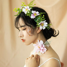Load image into Gallery viewer, JaneVini Round Wedding Wreath Bridal Bouquets Pink Artificial Flower Basket Bride Bouquet Bridesmaid Silk Flower Bouquet Knocker