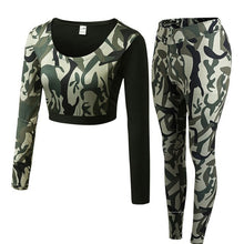 Load image into Gallery viewer, Long Sleeve Crop Top+Tights Women 2 Pcs Yoga Set Camouflage Gym Workout Clothing Sport Suit Running Jogging Fitness Tracksuit