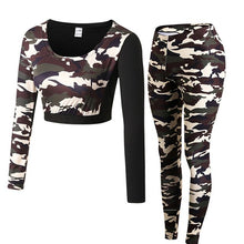 Load image into Gallery viewer, Long Sleeve Crop Top+Tights Women 2 Pcs Yoga Set Camouflage Gym Workout Clothing Sport Suit Running Jogging Fitness Tracksuit