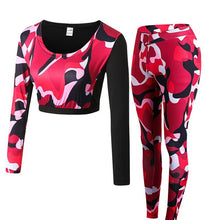 Load image into Gallery viewer, Long Sleeve Crop Top+Tights Women 2 Pcs Yoga Set Camouflage Gym Workout Clothing Sport Suit Running Jogging Fitness Tracksuit