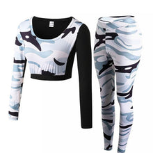 Load image into Gallery viewer, Long Sleeve Crop Top+Tights Women 2 Pcs Yoga Set Camouflage Gym Workout Clothing Sport Suit Running Jogging Fitness Tracksuit