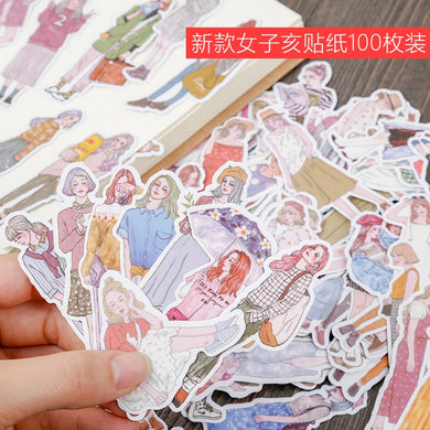 100pcs cute Mori Girls  stickers handbook Stickers for Notebook Planner DIY Craft Photo Albums Sticker/Scrapbooking Stickers