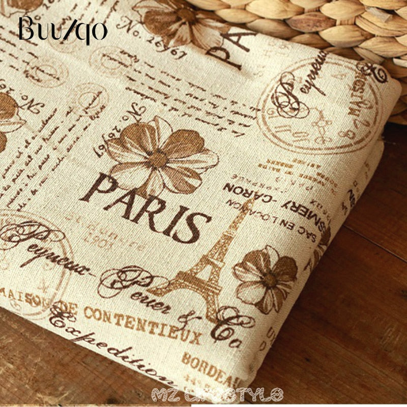 Printed Paris Tower Cotton and Linen Fabric Zakka Style Pillow Tablecloth Tissue