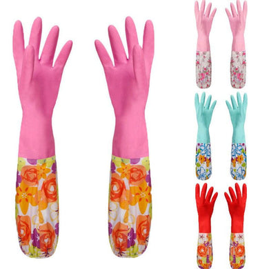 1xPair Velvet Rubber Long Warm Gloves for Home Kitchen Dish Winter Washing Cleaning