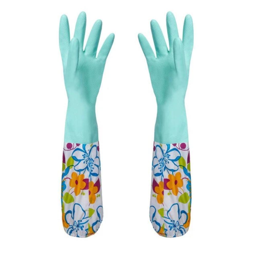1xPair Velvet Rubber Long Warm Gloves for Home Kitchen Dish Winter Washing Cleaning