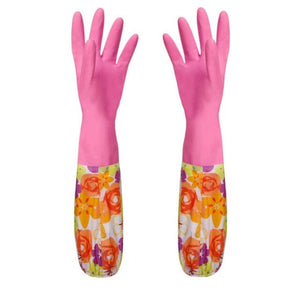1xPair Velvet Rubber Long Warm Gloves for Home Kitchen Dish Winter Washing Cleaning