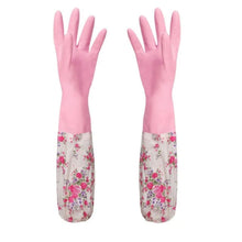 Load image into Gallery viewer, 1xPair Velvet Rubber Long Warm Gloves for Home Kitchen Dish Winter Washing Cleaning