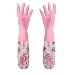 1xPair Velvet Rubber Long Warm Gloves for Home Kitchen Dish Winter Washing Cleaning