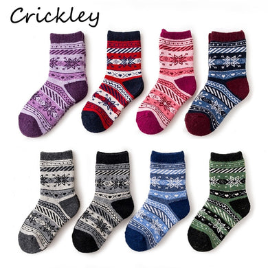 Children Winter Wool Socks Fair Isle Jacquard Weave Pattern Socks for Boys Girls Thickening Keep Warm Breathable Kids Socks