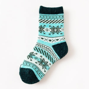 Children Winter Wool Socks Fair Isle Jacquard Weave Pattern Socks for Boys Girls Thickening Keep Warm Breathable Kids Socks